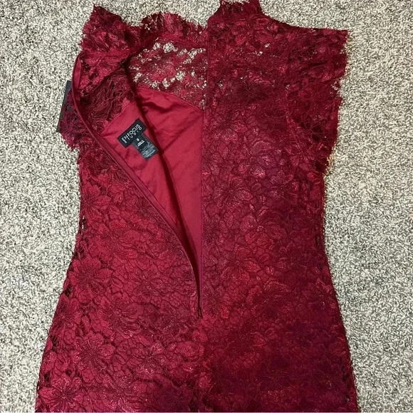 ENFOCUS STUDIO BURGUNDY RED LACE SHEATH MIDI DRESS  CUFFSLEEVE  SIZE8 MEDIUM NWT - Picture 10 of 14